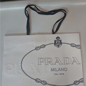 Prada White Shopping Bag with Black Logo & Handles